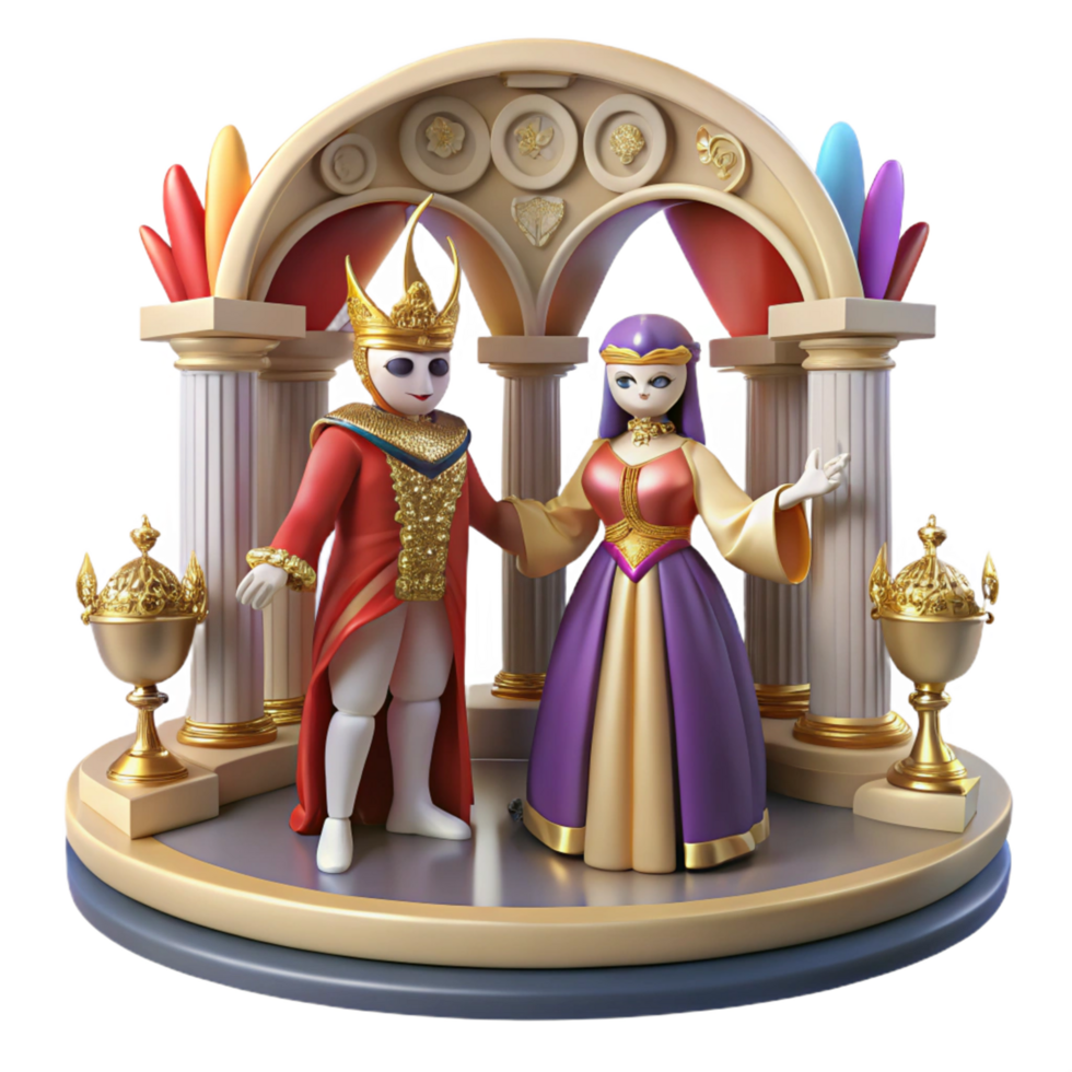 Royal Couple in an Ancient Setting 3D Render of King and Queen png