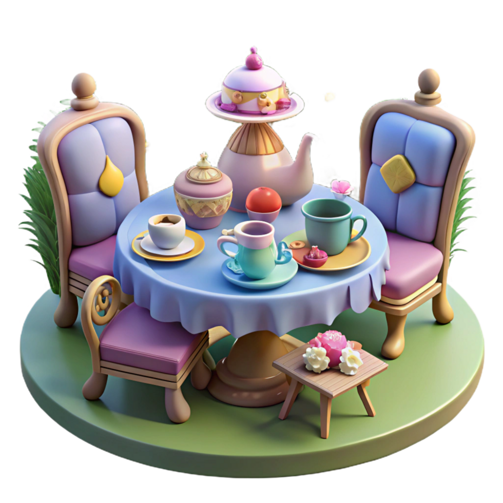 Enchanted Tea Party 3D Render of a Whimsical Afternoon Tea Setting png