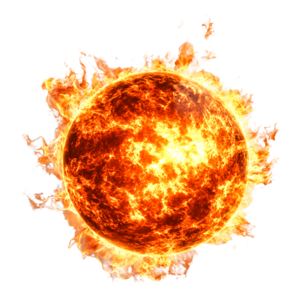 Bright Fiery Sun with Explosive Solar Flares and Intense Energy png