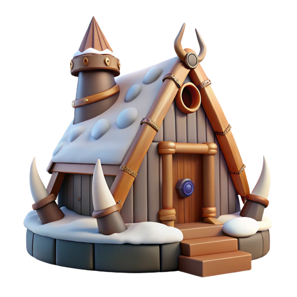 3D Render of a Fantasy Winter House with Horns and Tower png