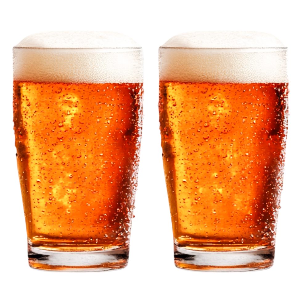 Refreshing Bubbles in Two Glasses of Cold Beer with Frothy Tops png
