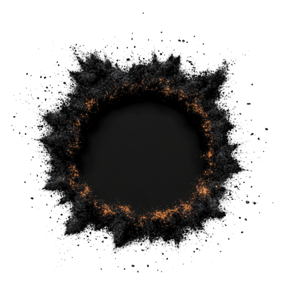 Abstract black and orange explosion effect with glowing particles png