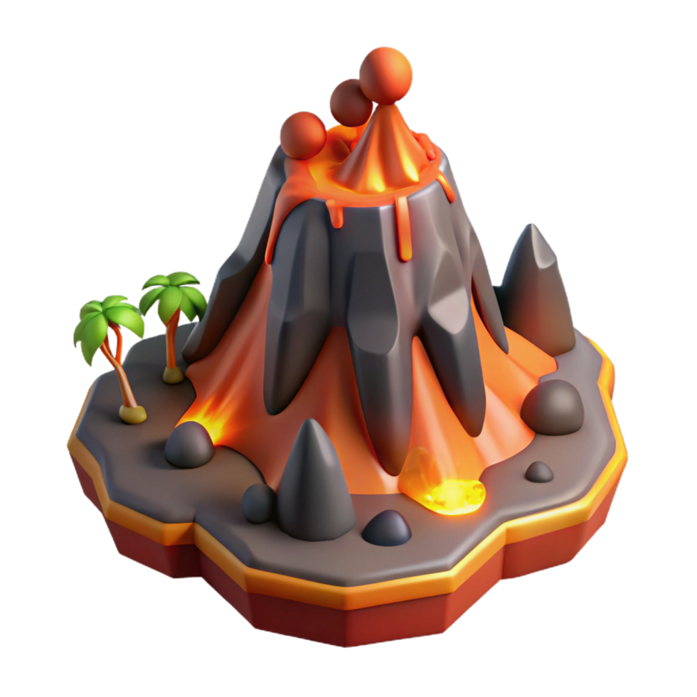 Volcanic Island 3D Render of Erupting Volcano with Tropical Setting png