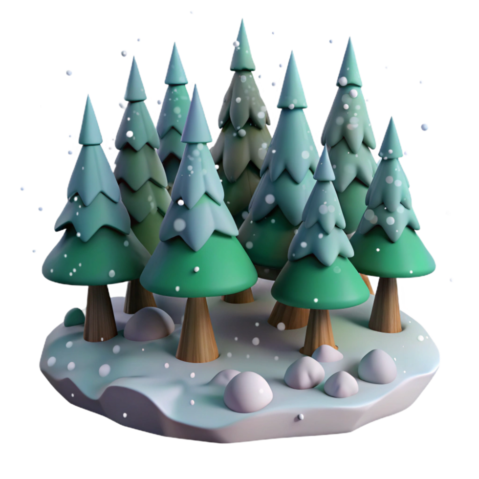 Snowy Winter Forest 3D Render of Cartoon Trees png