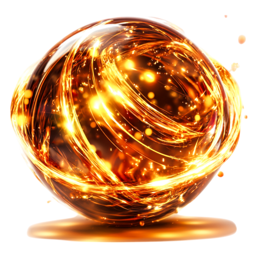 Glowing Abstract Energy Sphere with Golden Swirls and Light Effects png