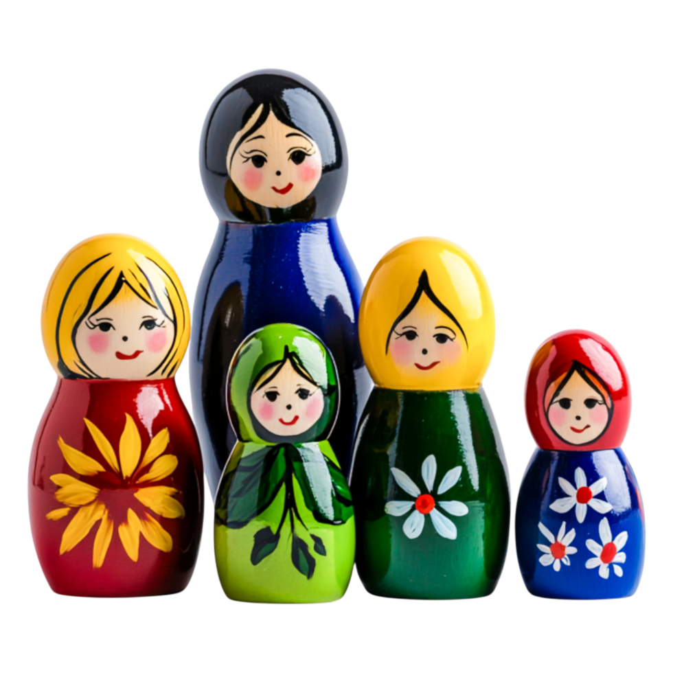 Colorful Russian Nesting Dolls Displaying Traditional Folk Art png