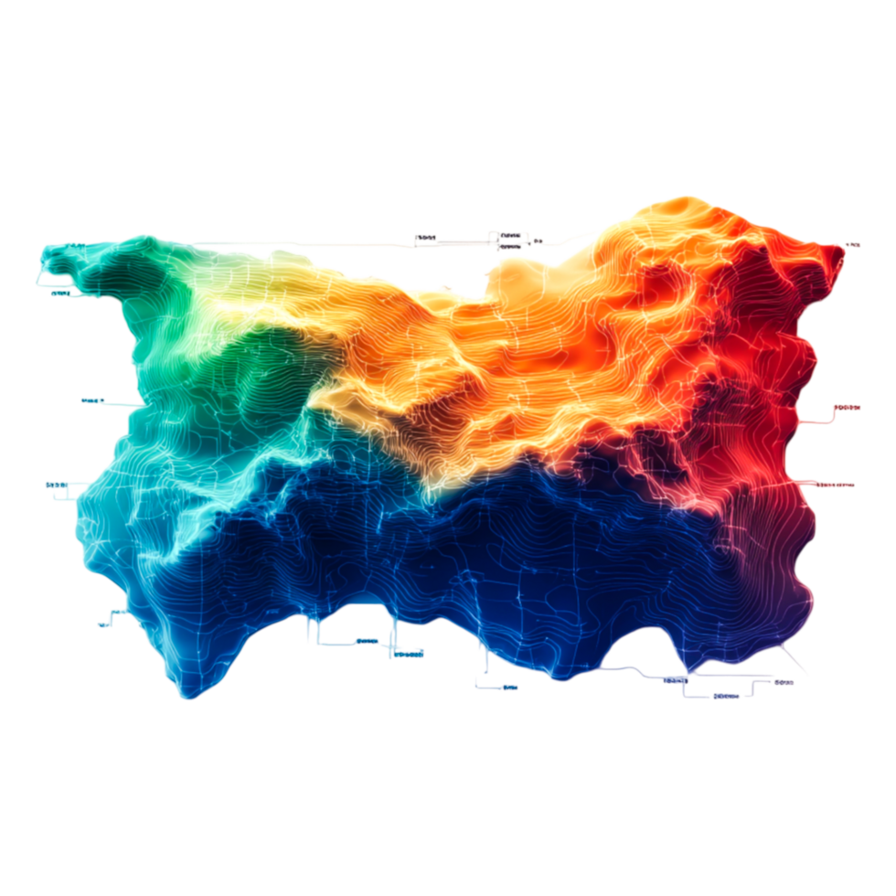 Topographic Map of Bulgaria with Color Gradient Visualization png