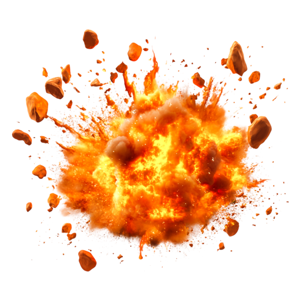 Bright Explosion Effect with Flames and Debris in Dark Background png