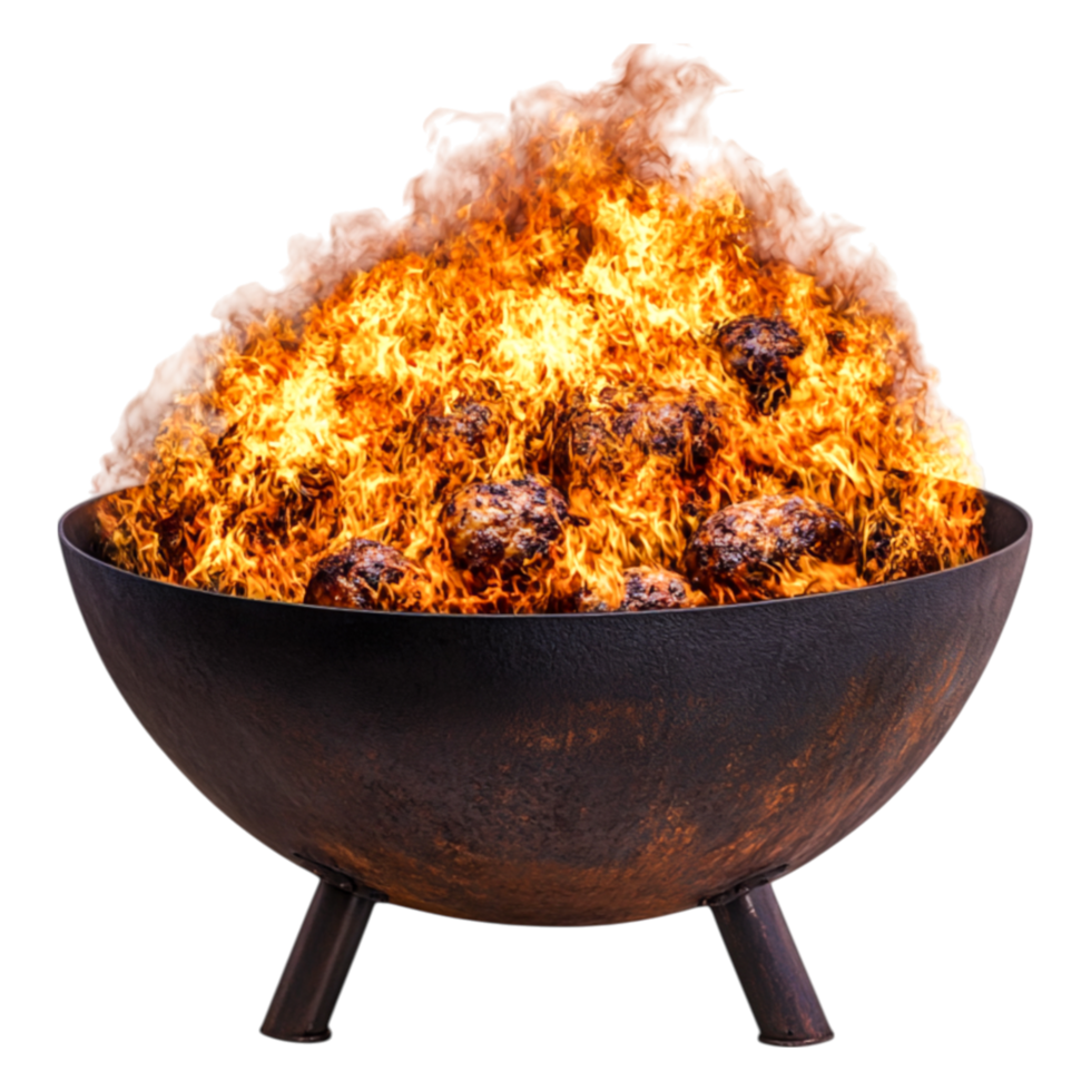 Flaming Barbecue with Grilling Balls in a Modern Fire Pit png