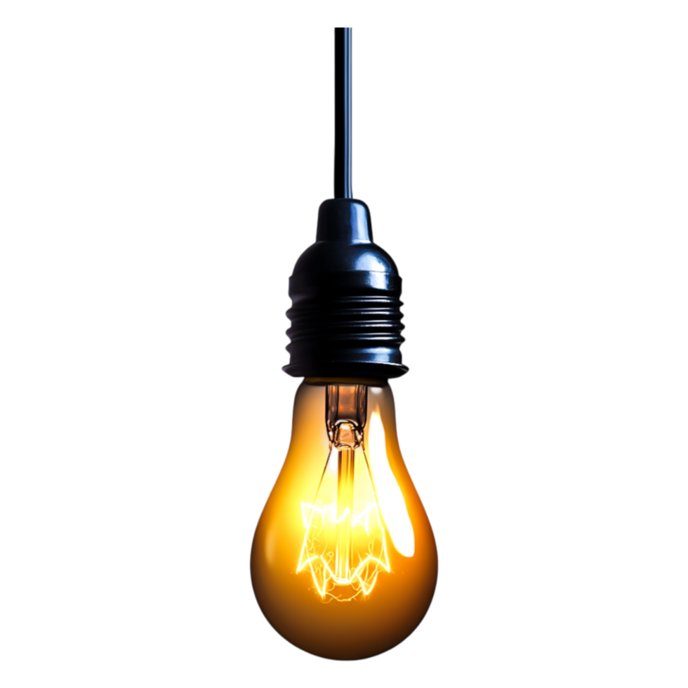 Vintage Edison Light Bulb Hanging from Black Socket with Glow png
