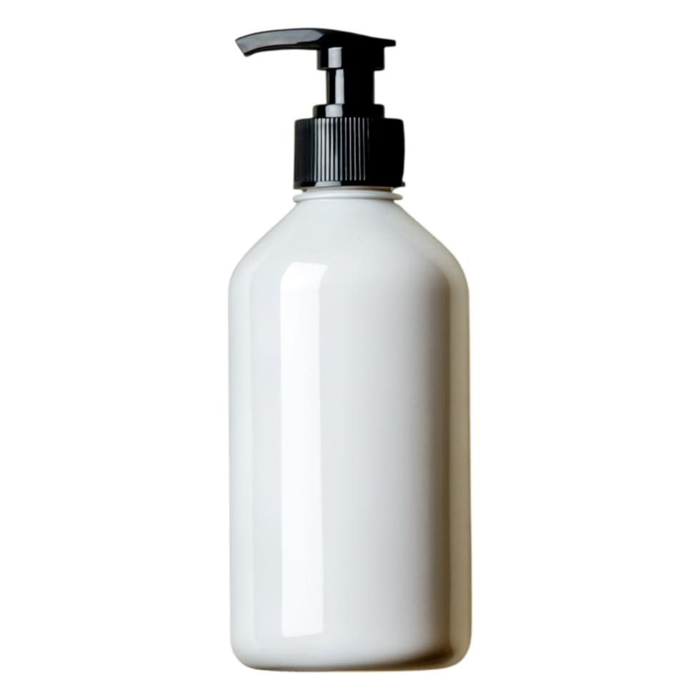 White Liquid Soap Dispenser Bottle with Pump Top View on Isolated Background png