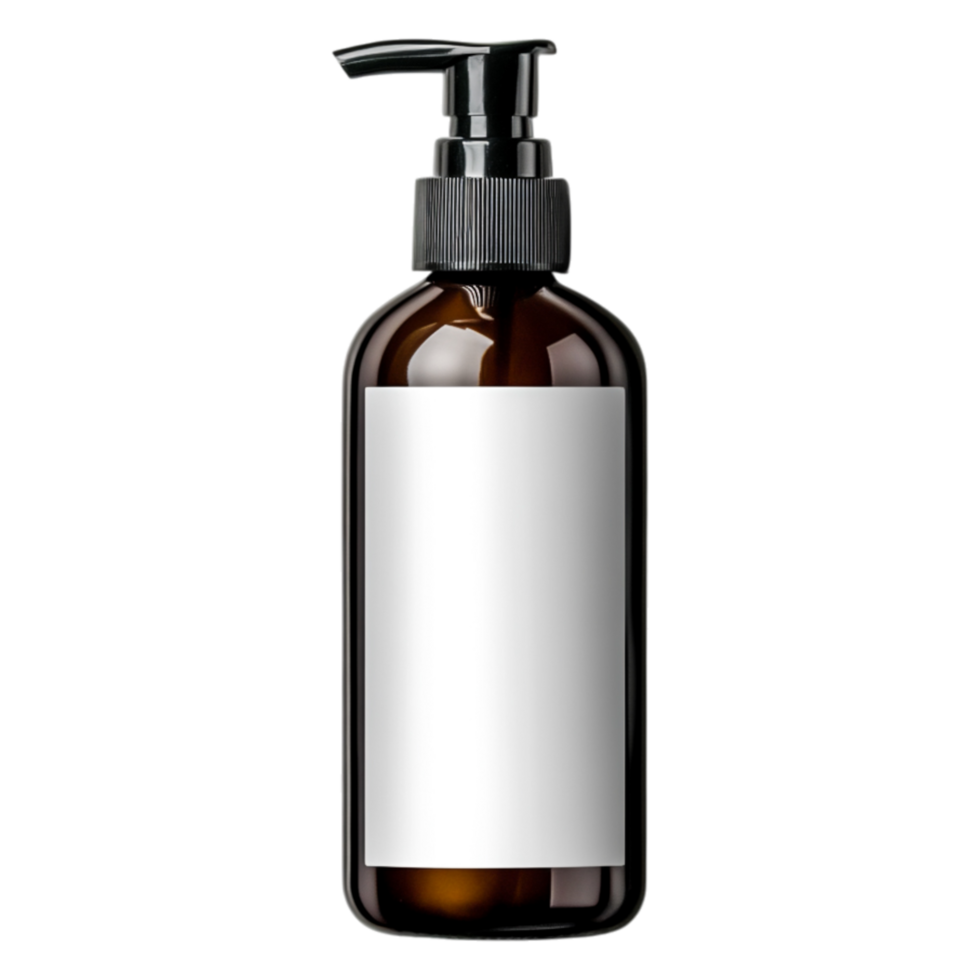 Brown Glass Pump Bottle for Skincare with Blank Label Space png
