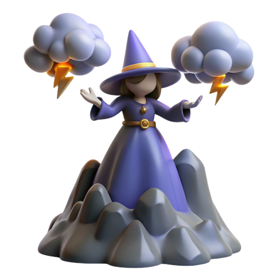 Digital Render of a Witch Conjuring Lightning Storms png
