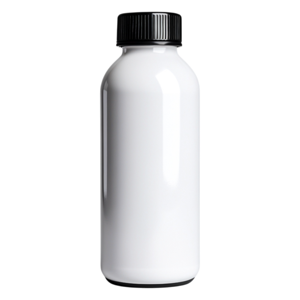 Blank White Plastic Bottle with Black Cap for Labeling or Branding png