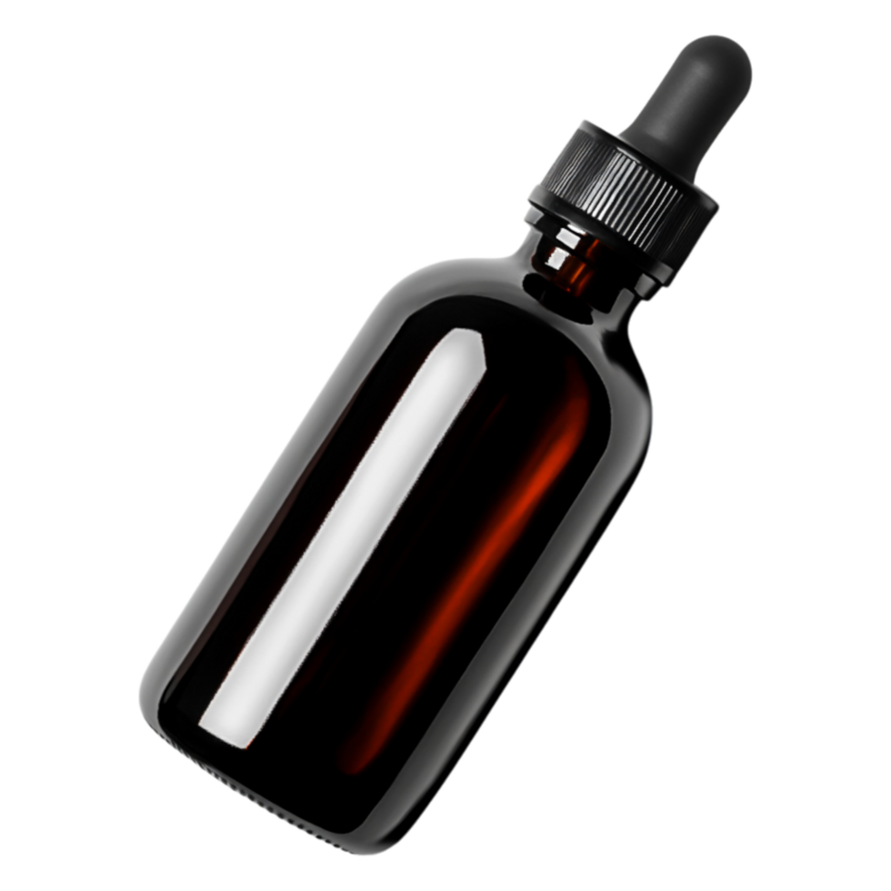 Dark Amber Dropper Bottle with Black Lid on a png