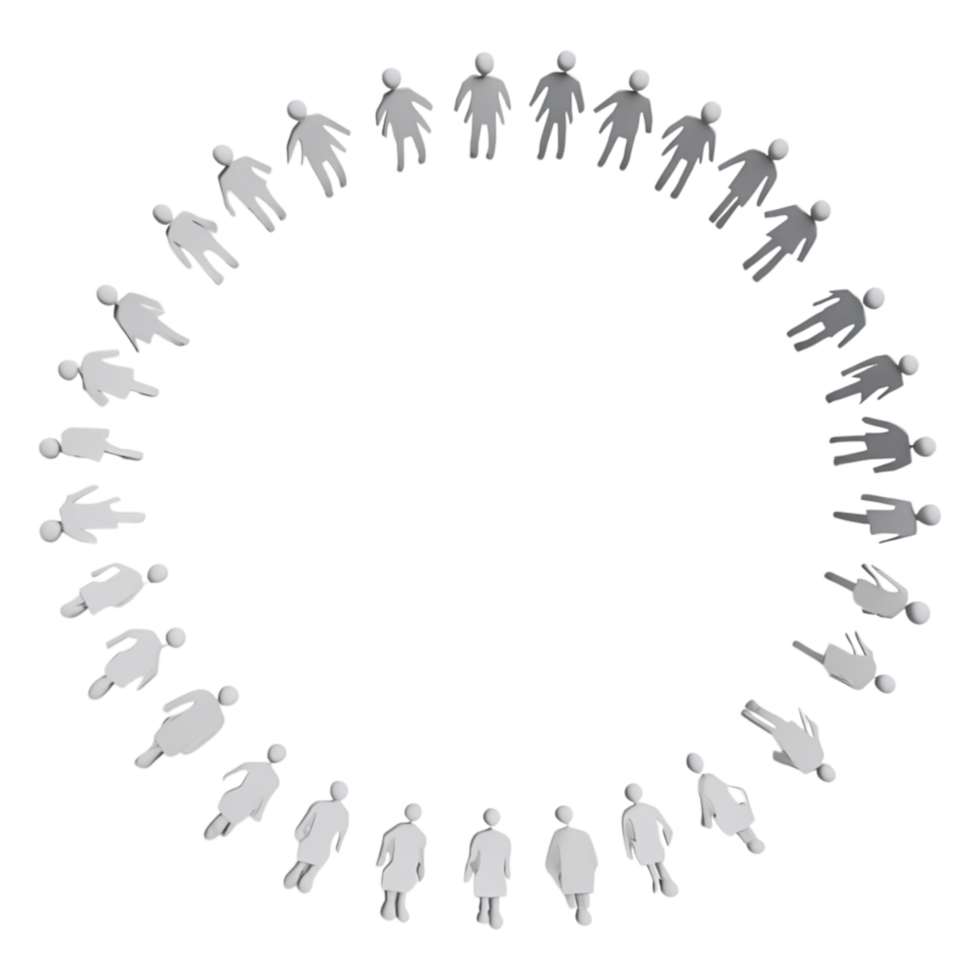 Diverse group of people standing in a circular formation silhouette png
