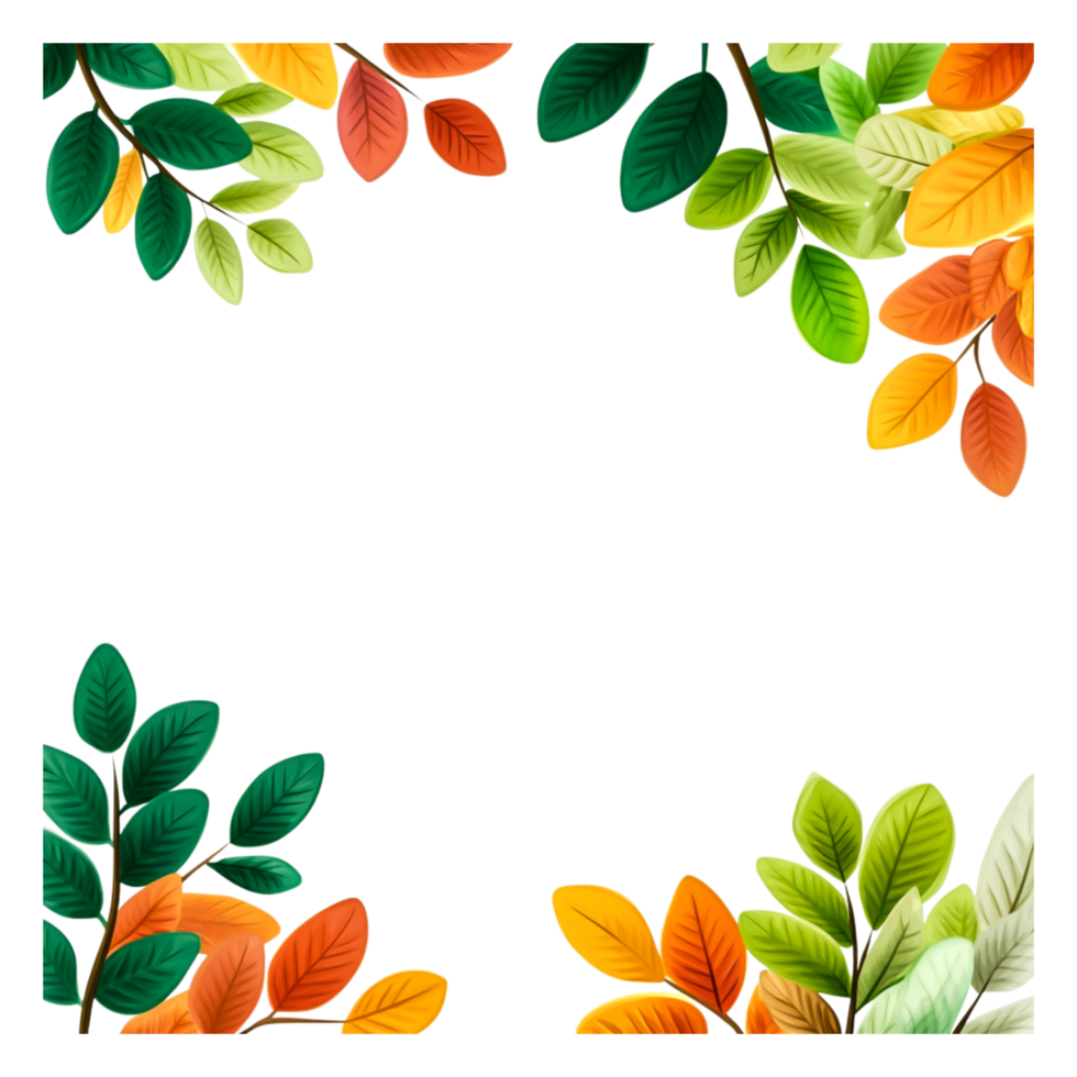 Colorful Autumn Leaves Frame with Green and Orange Foliage png