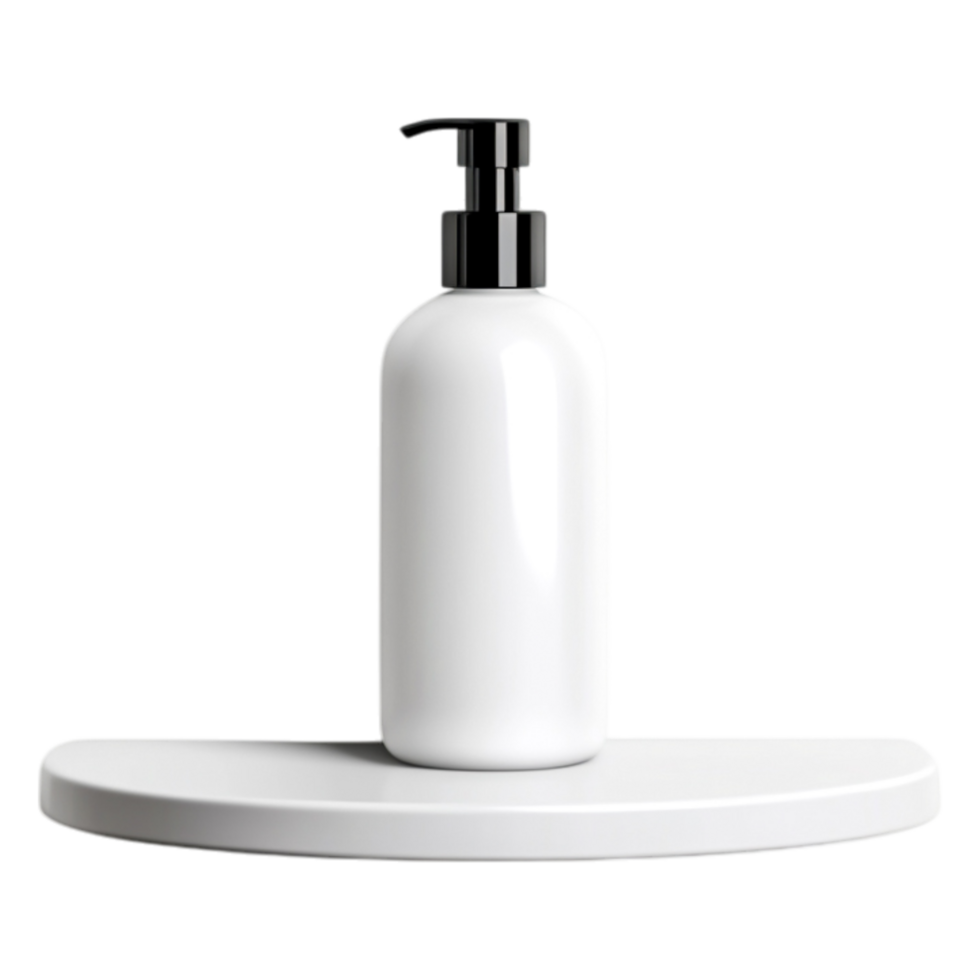 Minimalist White Lotion Bottle on Modern Display Shelf png