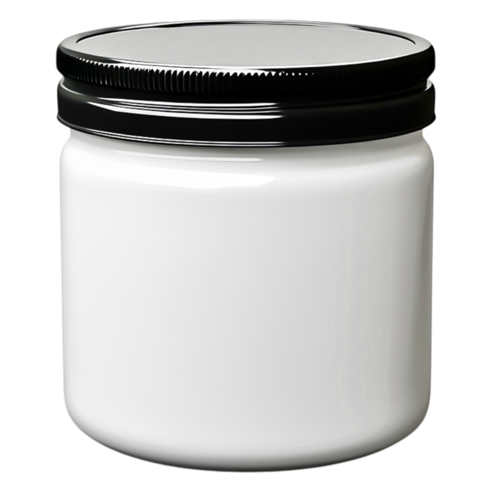 Empty White Jar with Black Lid for Cosmetic or Food Products png