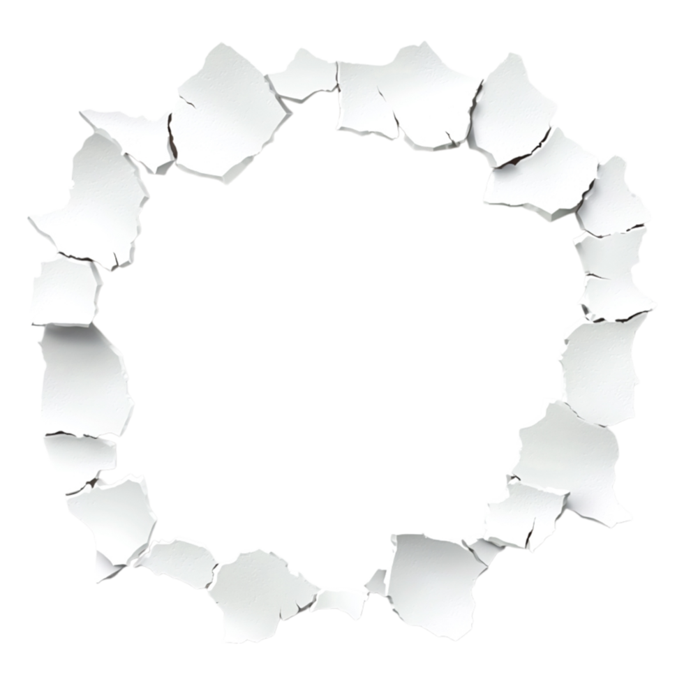 Circular Torn White Paper Frame with Shattered Edges and Texture png