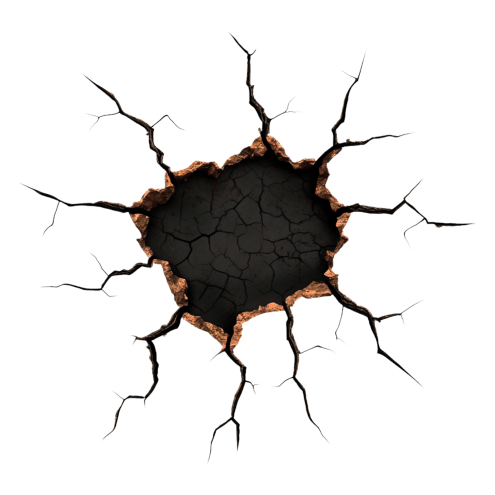 Cracked Ground Texture with Rugged Edges and Dark Center Detail png