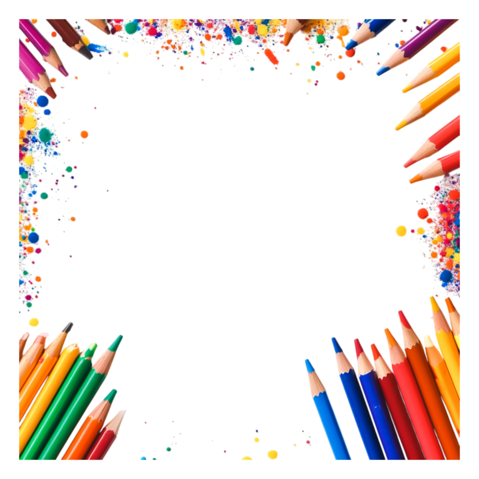 Colorful Frame with Crayons and Splashes of Paint for Creative Projects png