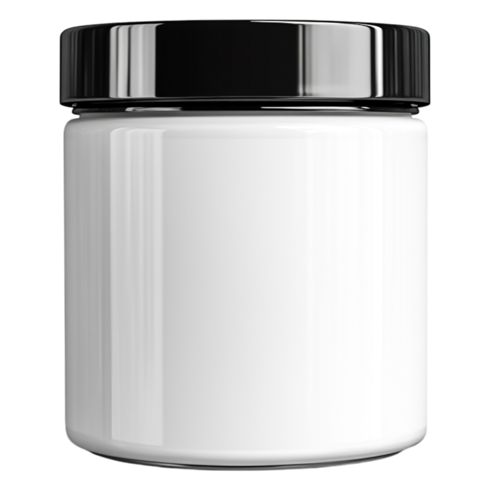Empty White Jar with Black Lid for Product Packaging and Branding png