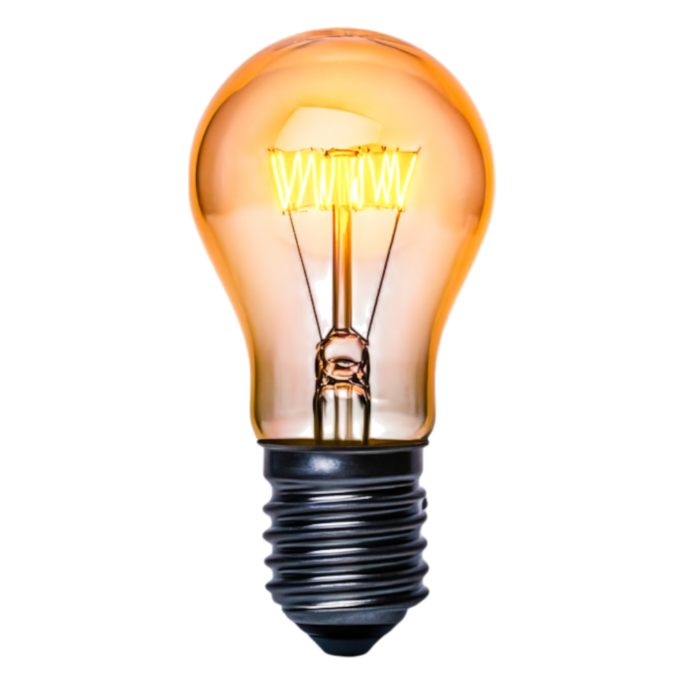 Vintage Edison Light Bulb with Warm Glow and Reflective Base png