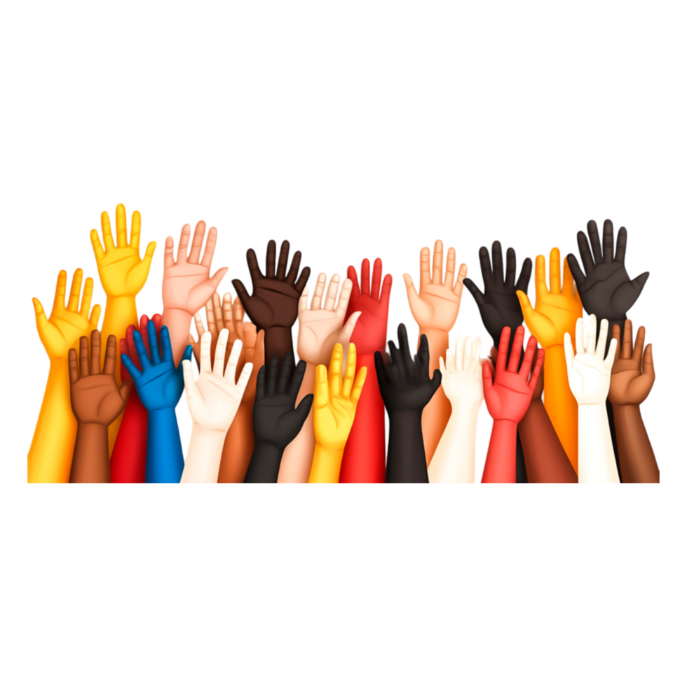 Diverse Hands Raised Together in Unity and Solidarity Concept png