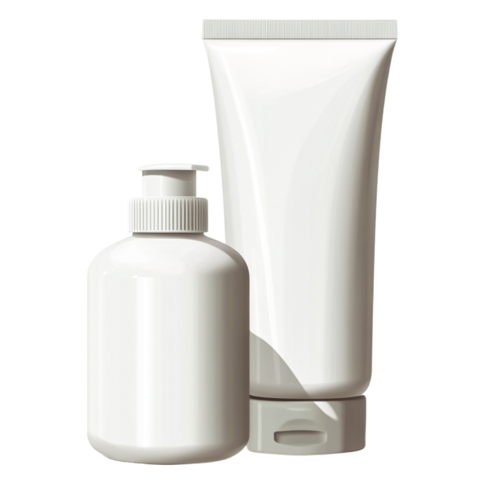White Cosmetic Containers for Skincare Products on a Neutral Background png