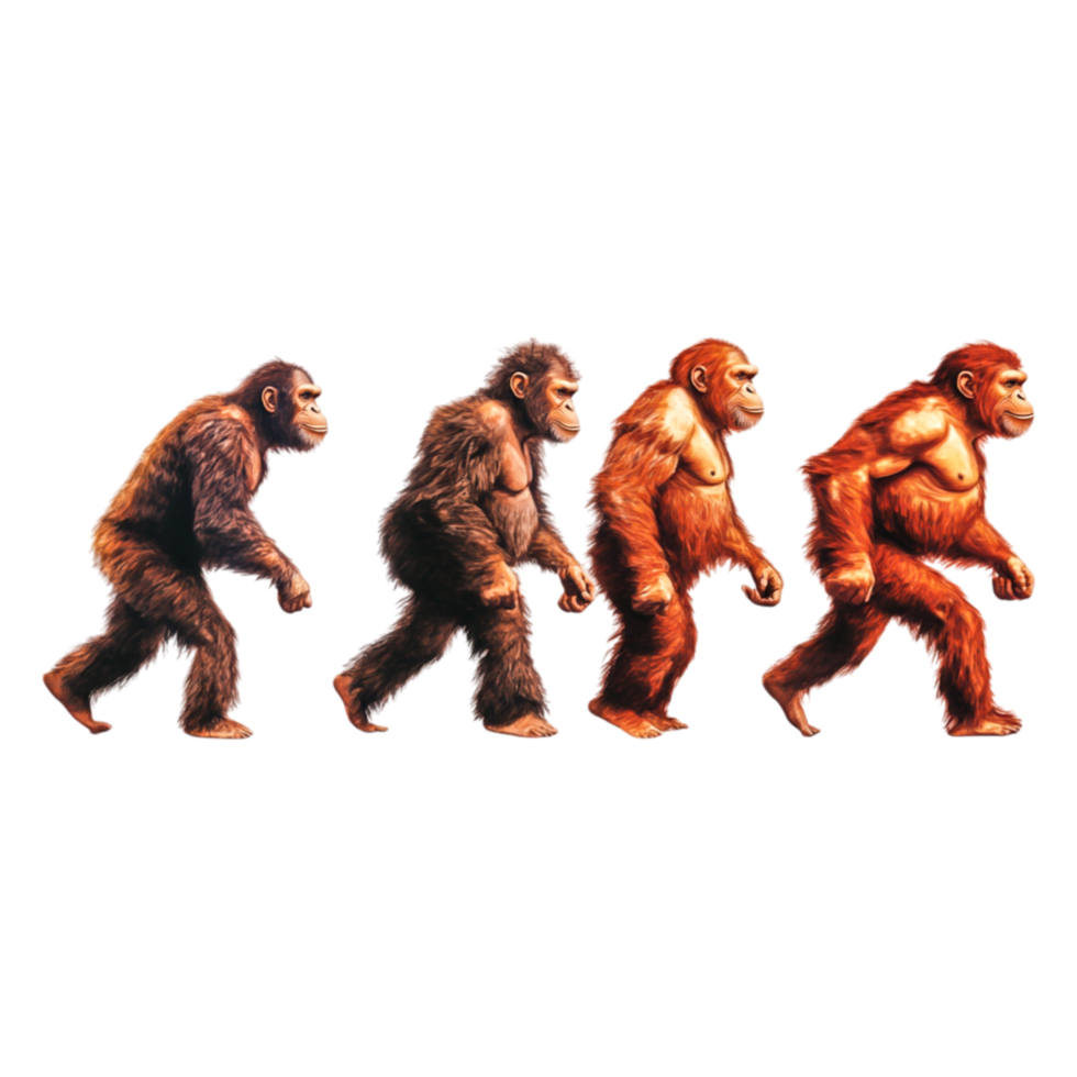 Evolution of Primates from Ape to Human in Artistic Illustration png