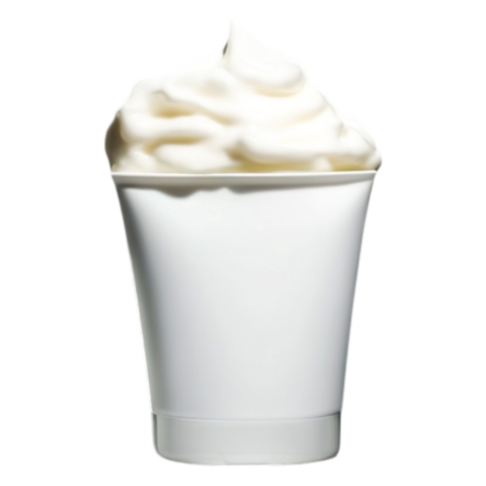 Creamy Whipped Topping in a White Disposable Cup with Shiny Texture png