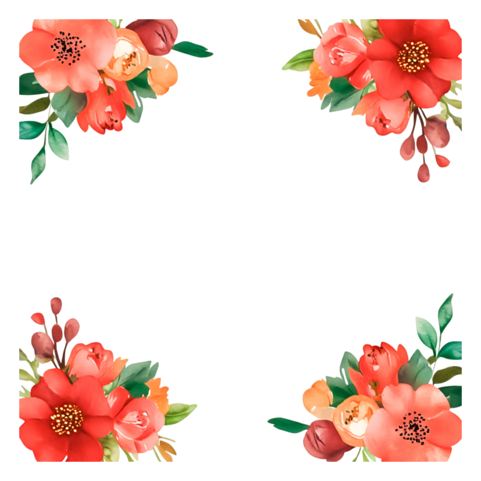 Floral Border Design with Vibrant Red and Pink Flowers and Greenery png