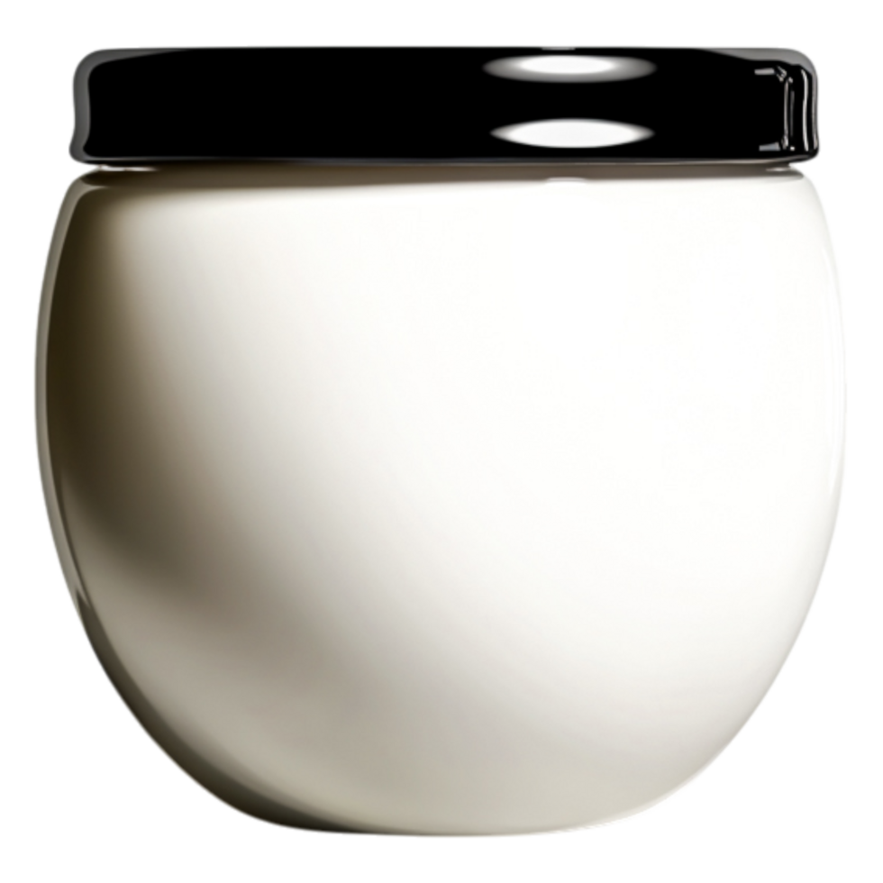 Glossy White Jar with Black Lid for Cream or Cosmetic Products png