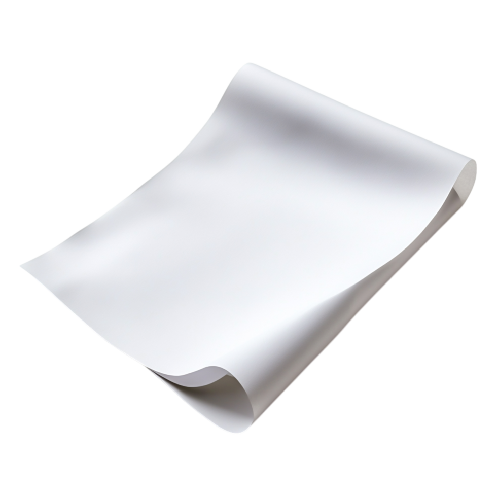 Smooth White Paper Sheet with Curved Edges on a Transparent Background png