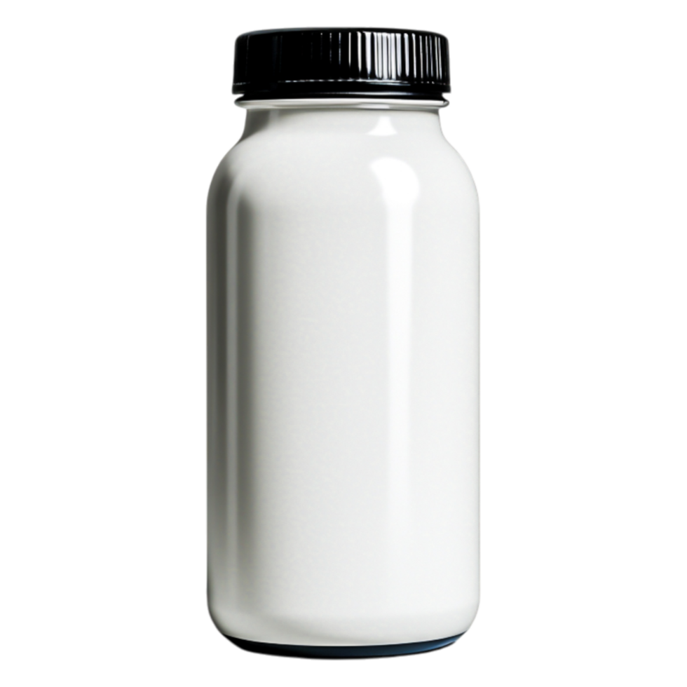 Simple Clear Glass Bottle with Black Cap and White Liquid Inside png
