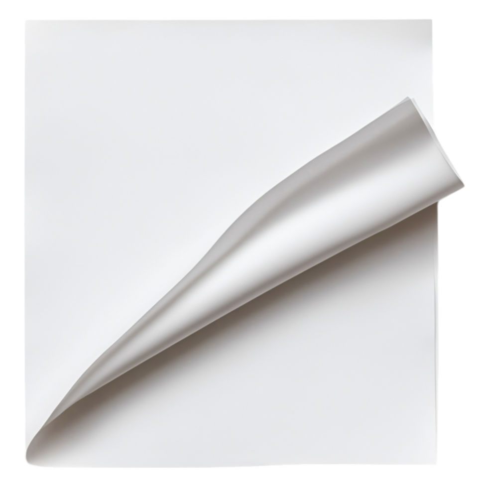 Smooth Silver Metallic Foil Sheet Curled at One Corner on png