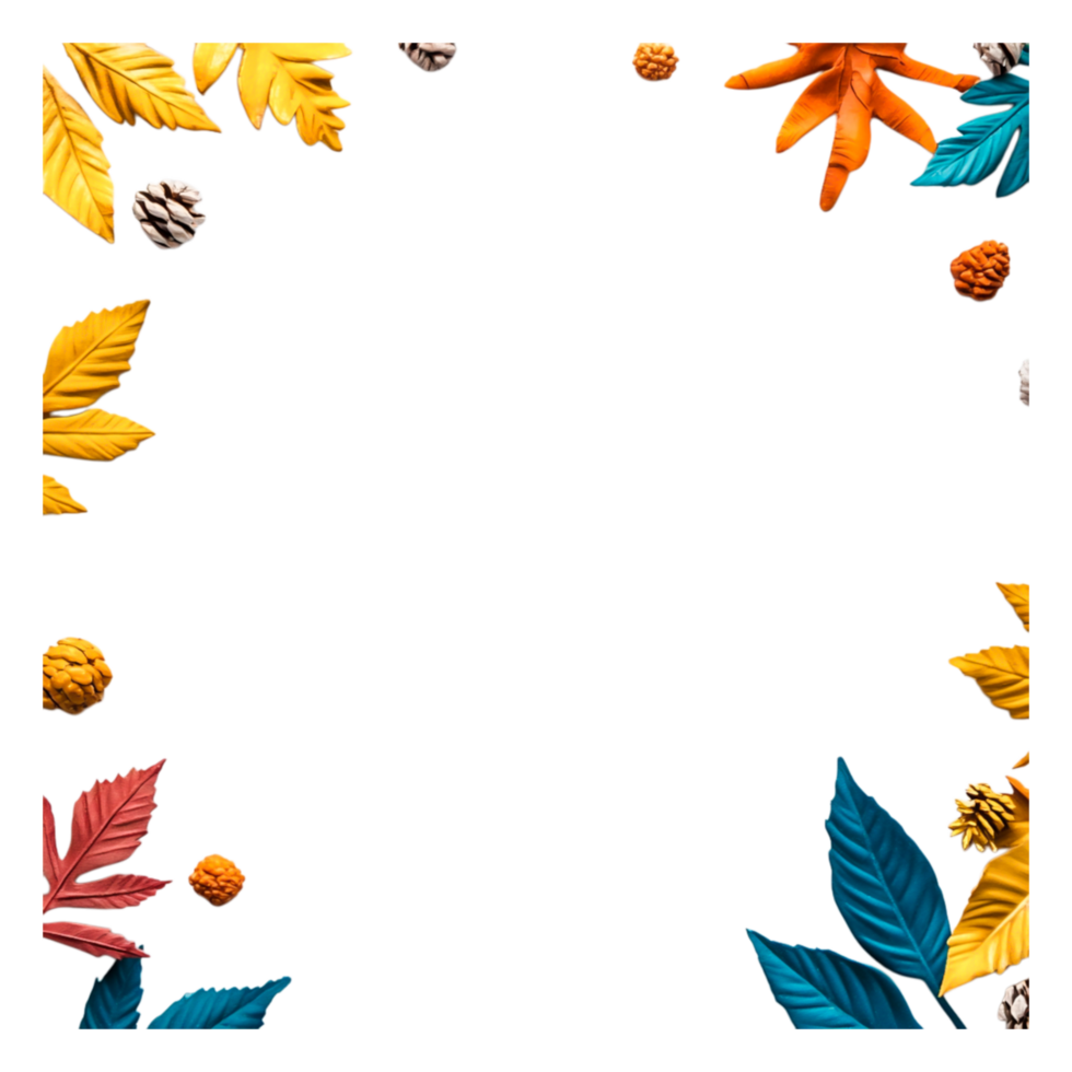 Colorful Autumn Leaves and Nuts Frame for Elegant Background Design png