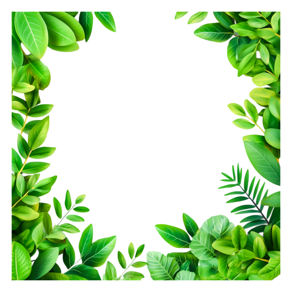 Vibrant Green Leaf Frame for Nature-Themed Background Design png