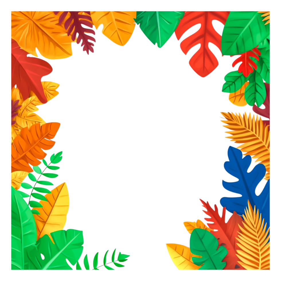 Vibrant Tropical Leaf Frame Design for Creative Backgrounds and Prints png