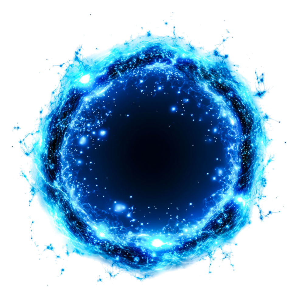 Blue Energy Circle with Sparkles and Light Effects on Black Background png