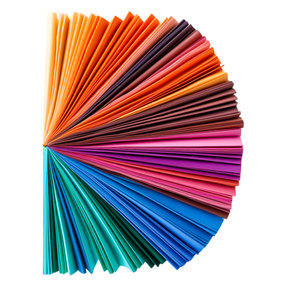 Colorful Paper Sheets Fanned Out in a Rainbow Pattern Display png