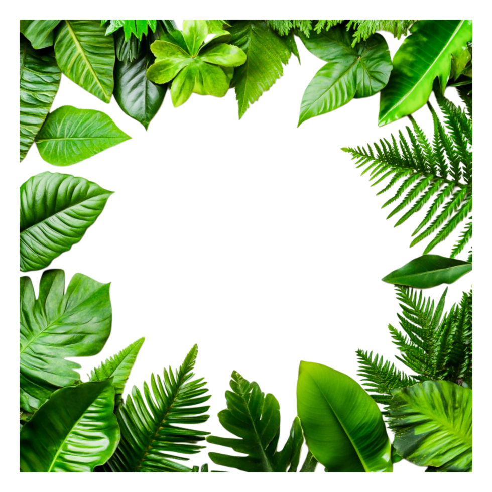 Lush Green Leaves Frame with Varied Textures for Nature Background png