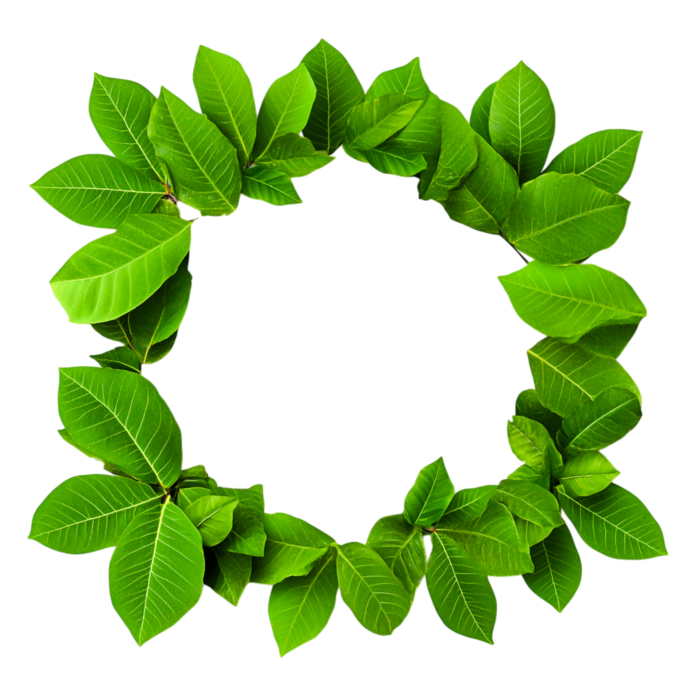 Green Leaf Frame Circular Design For Nature-Themed Backgrounds png