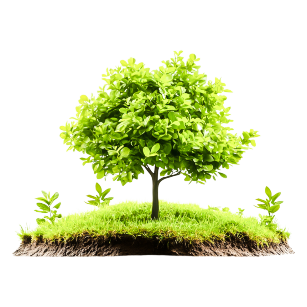 Lush Green Tree Surrounded by Rich Soil and Vibrant Grass png