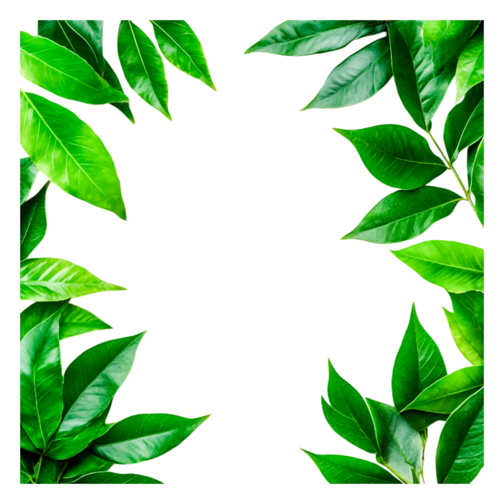 Green Leaf Border with Vibrant Tropical Foliage and Natural Elements png