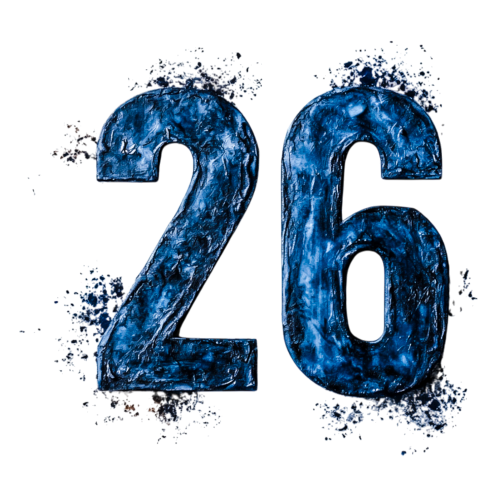 Deep Blue Number 26 with Textured Surface and Artistic Background png