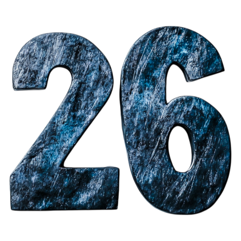 Textured Number Twenty-Six in Dark Blue Surface Design png