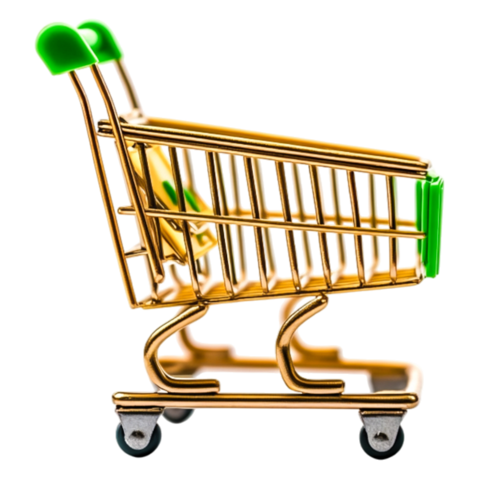 Miniature Shopping Cart Model with Green Handles on png