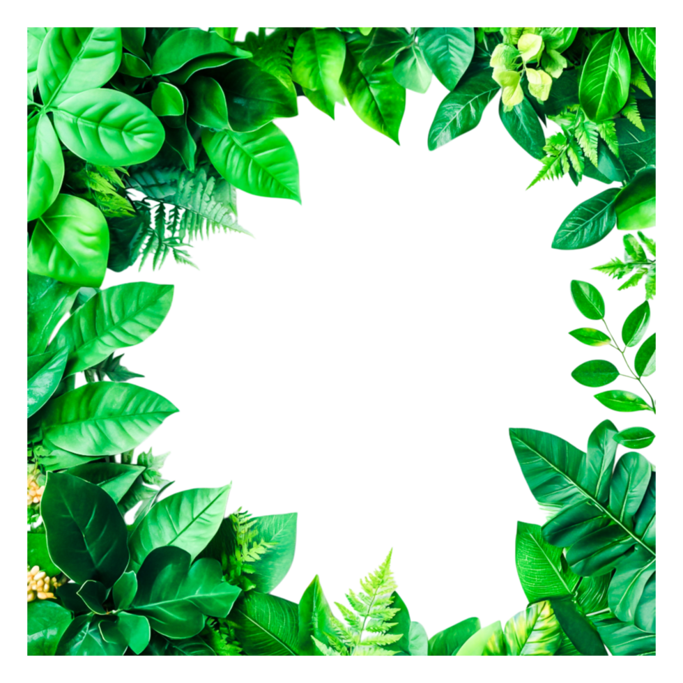 Lush Green Leaves Frame Design for Natural or Eco-Friendly Themes png